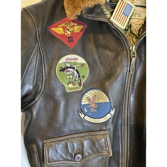 COCKPIT USA NAVY G-1 LEATHER JACKET BROWN MADE IN USA SIZE 3XL - Picture 4 of 11